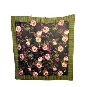 Carol Maguire Home Large Black Floral Tablecloth Square Shabby Chic 58 x 61 RARE